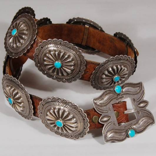 Silver and Turquoise Old Concha Belt