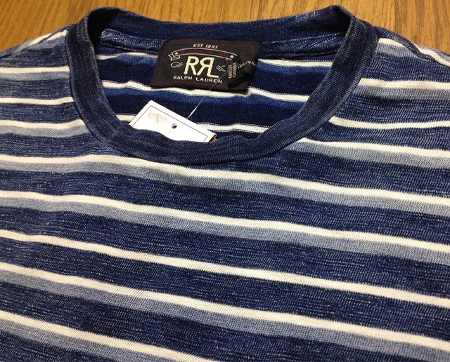 RRLの「インディゴ ストライプド コットン Tシャツ」